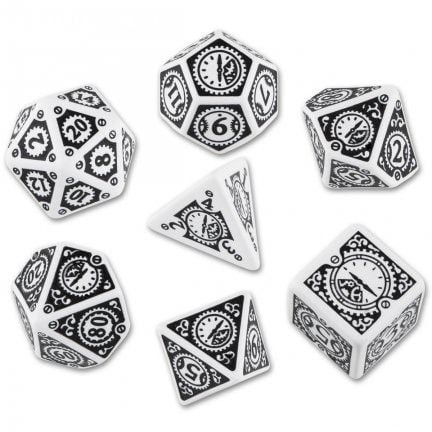 White & black Steampunk Clockwork Dice Set (7)