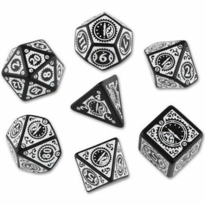 Black & white Steampunk Clockwork Dice Set (7)