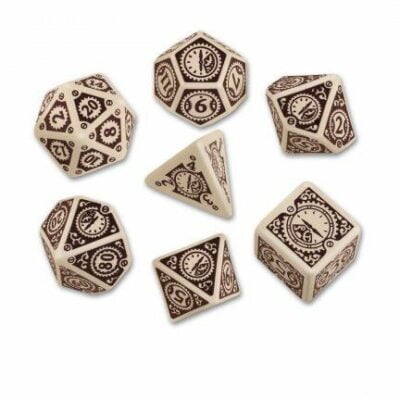 Beige & Brown Steampunk Clockwork Dice Set (7)