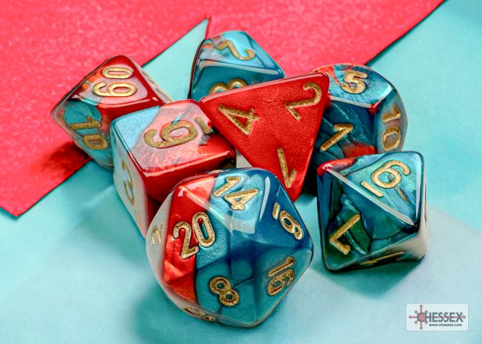 Gemini® Mini-hedral™ Red-Teal/gold 7-Die Set